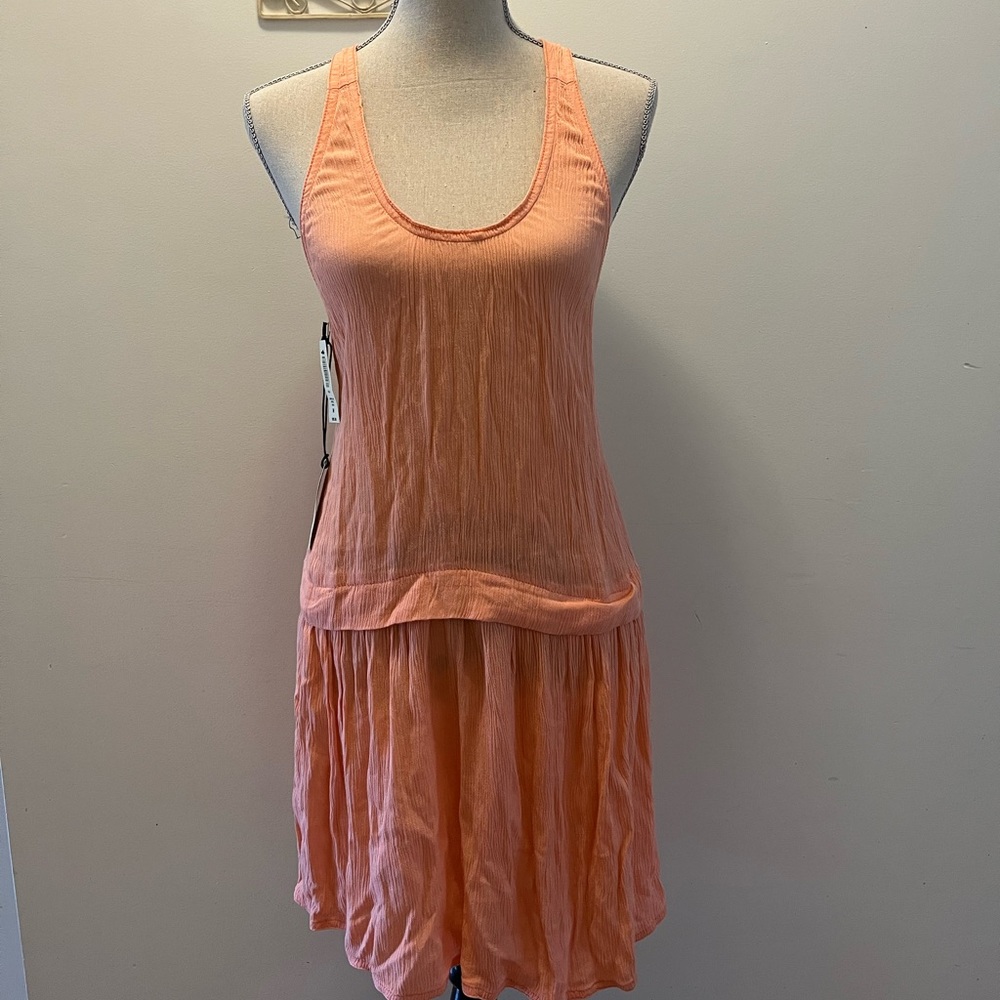 Wilfred Crinkle Ray Cockatoo Cross Back Flowy Tank Mini Dress Peach